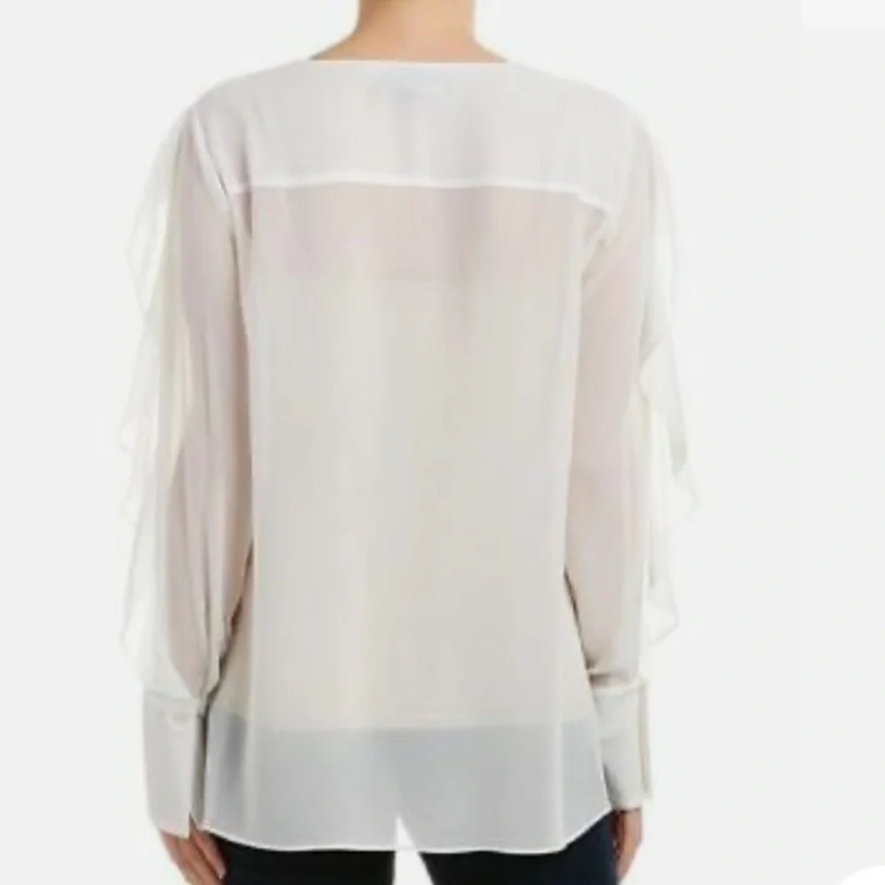 BCBGMAXAZRIA Cream Gael V-neck Ruffle Top, Blouse New! - Picture 2 of 11